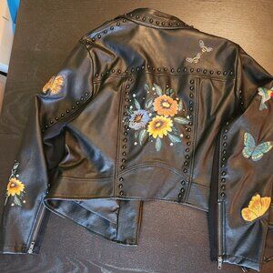 Black Torrid faux leather jacket with floral embroidery, size 2X, like new